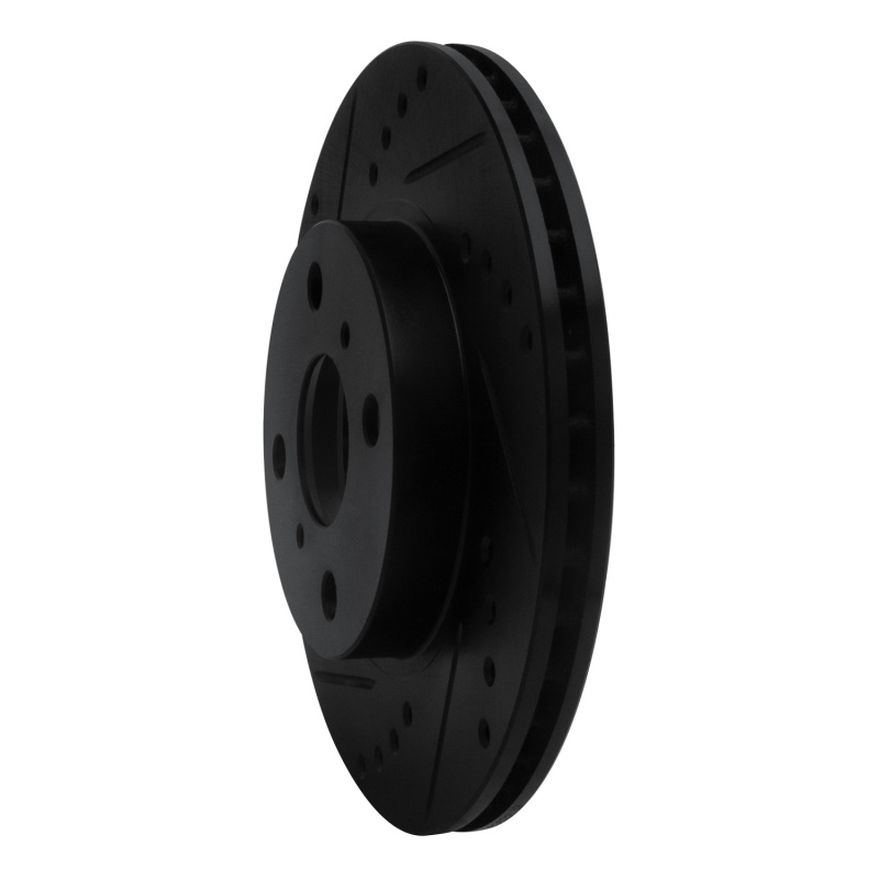 Toyota Echo Brake Rotor (1) - Front Left - R1 Concepts - Drilled & Slotted - Black - `00-`05